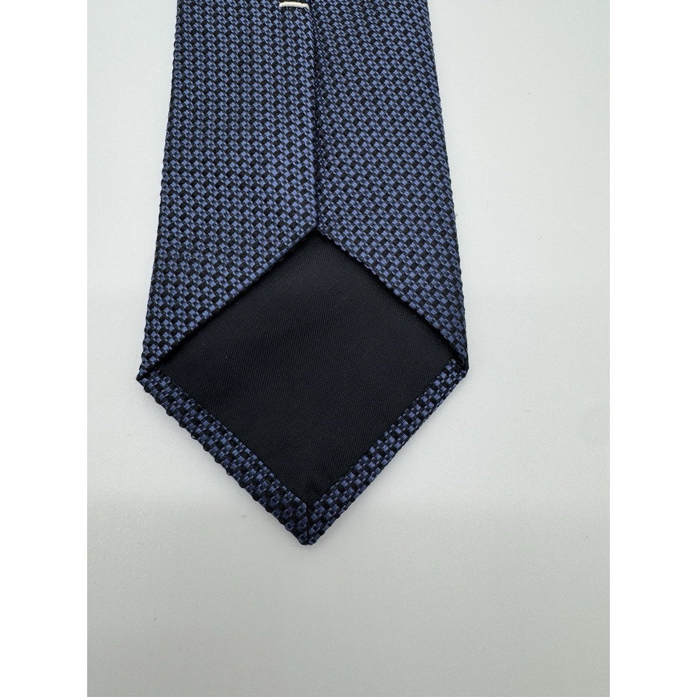 Theory Silk Tie Blue Black Geometric Pattern Textured USA Made Necktie - Picture 7 of 7